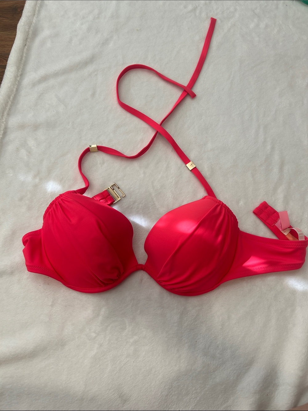 Victoria's Secret Hot Pink Push-Up Bikini Top with Gold Hardware